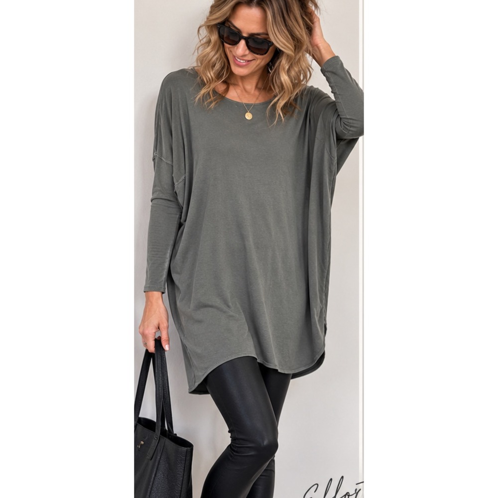 Rock Cotton RC1L Women Olive Green Supima Cotton Oversized Dolman Tunic Top 1